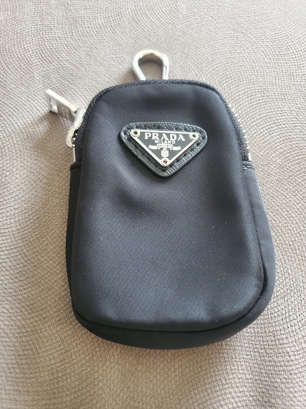 Prada Authentic  Black Nylon Key Pouch with Silver Hardware Womens